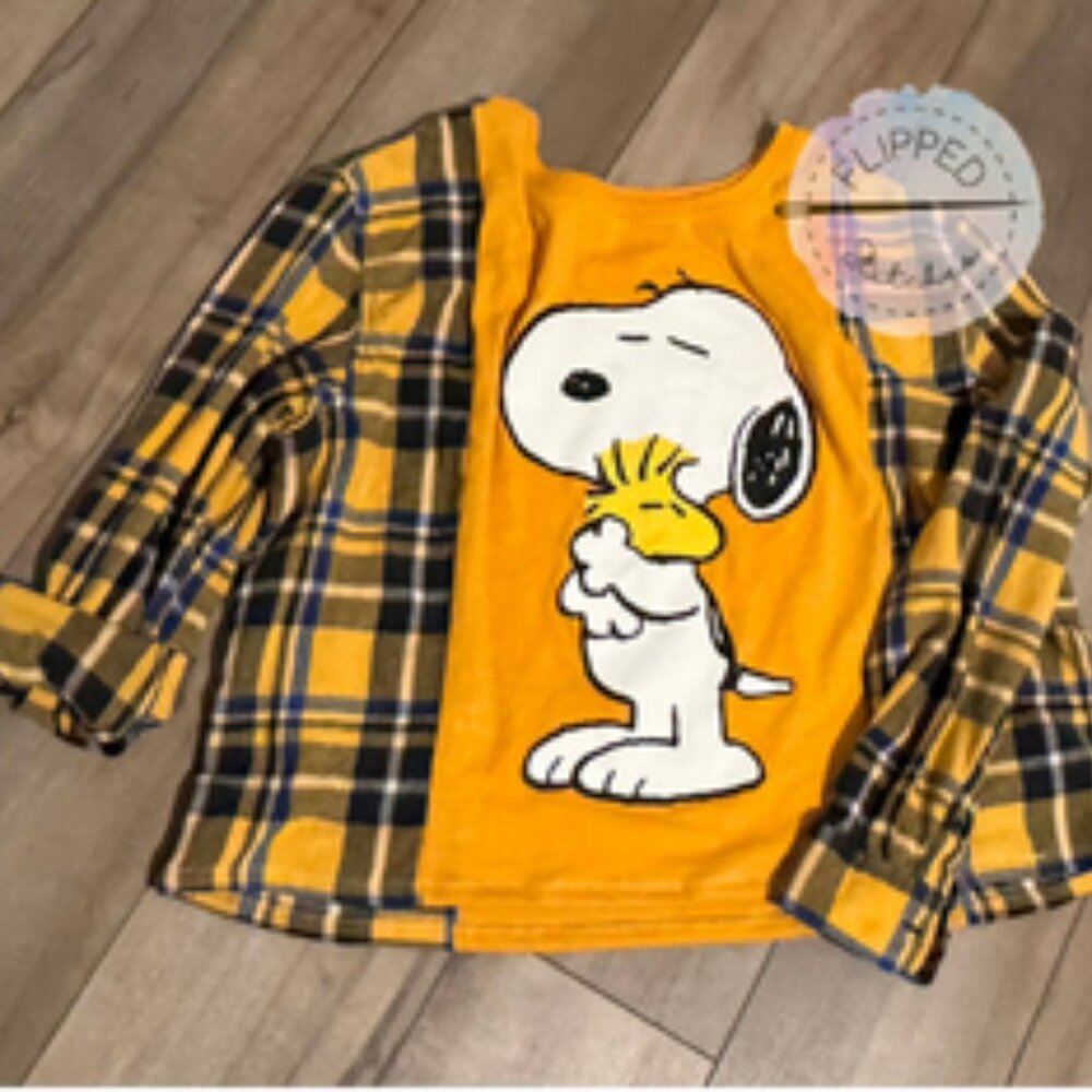Upcycled Snoopy and Woodstock - Flipped Stitches Crew neck